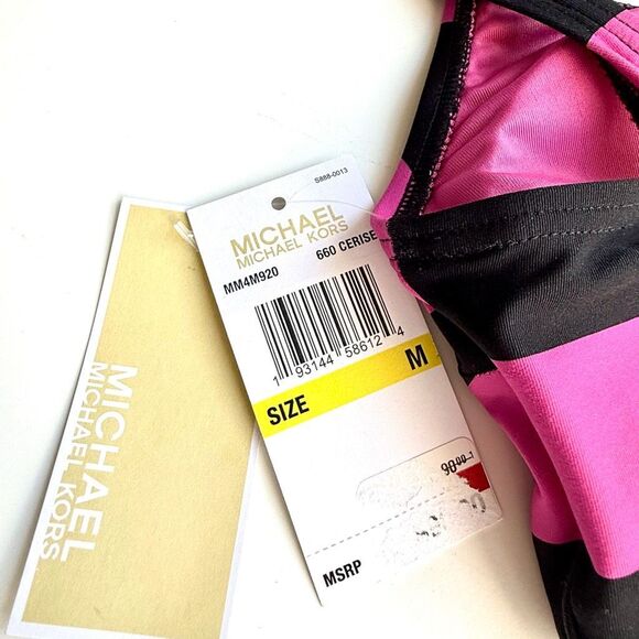 NWT MICHAEL Michael Kors Women's Striped Zip-Front Bikini Swim Top.  Size M - Picture 5 of 6